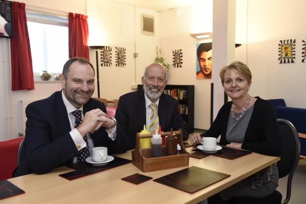 Justice Minister pictured with Phil Wragg and Sue McAllister