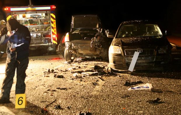 A typical night time road traffic collision scene