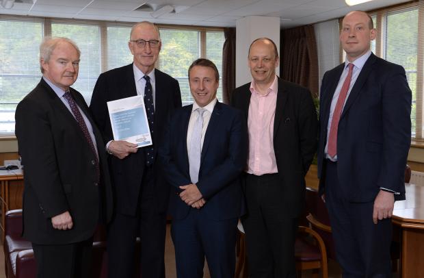 Sir John is pictured presenting the Gillen Review  Report to the Department’s Criminal Justice Board.  Lord Chief Justice Sir Declan Morgan,Sir John Gillen,Stephen Herron DPP, DoJ Permanent Secretary Peter May AND PSNI T/ACC Tim Mairs pictured.