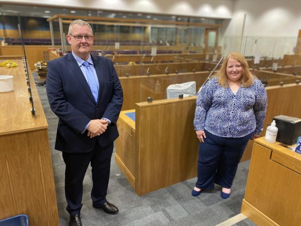 Justice Minister Naomi Long attends the resumption of jury trials