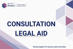 Graphic with white background and the words Consultation Legal Aid