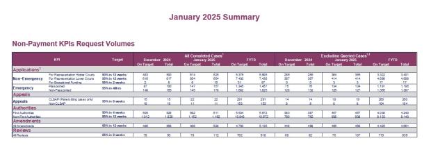 LSANI table - KPIs January 2025 - table 4