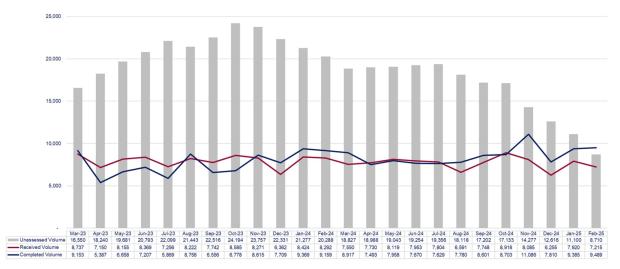 LSANI graphs – LAMS payment volumes – March 2023 to February 2025