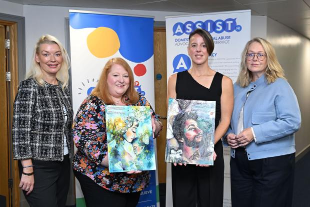 Justice Minister Naomi Long is pictured with Kelly Andrews, Belfast and Lisburn Women’s Aid, Michelle Martin, AssistNI, and Rhonda Lusty – Men’s Advisory Project, at an event to mark five years of ASSIST NI, recognising  the important role of advocacy in supporting victims of domestic and sexual abuse across Northern Ireland.